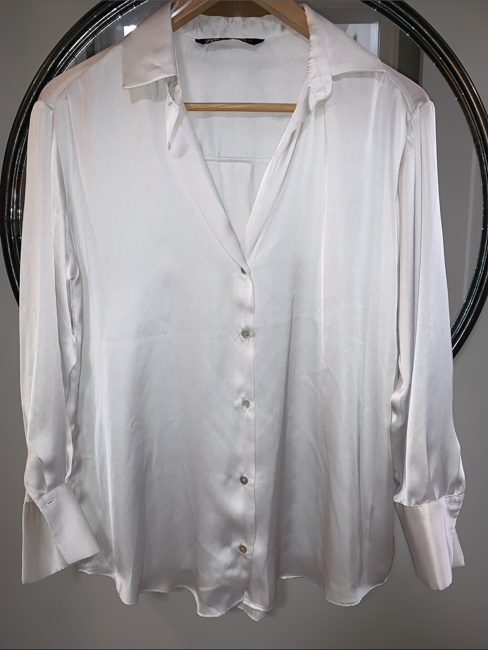 Zara White Satin Button-Down Blouse